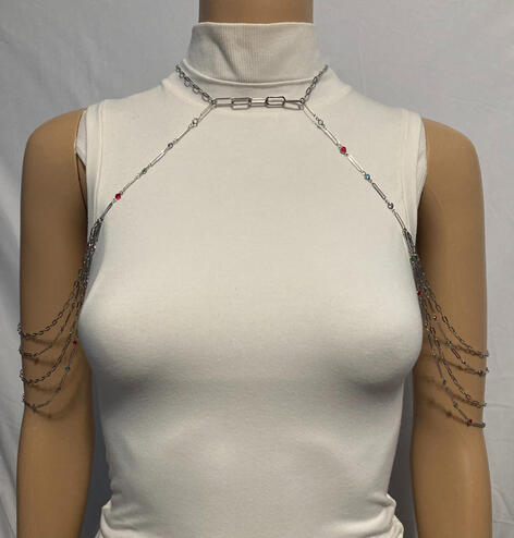 Rhinestone Bezel and Steel Chain Double Shoulder Chain Necklace